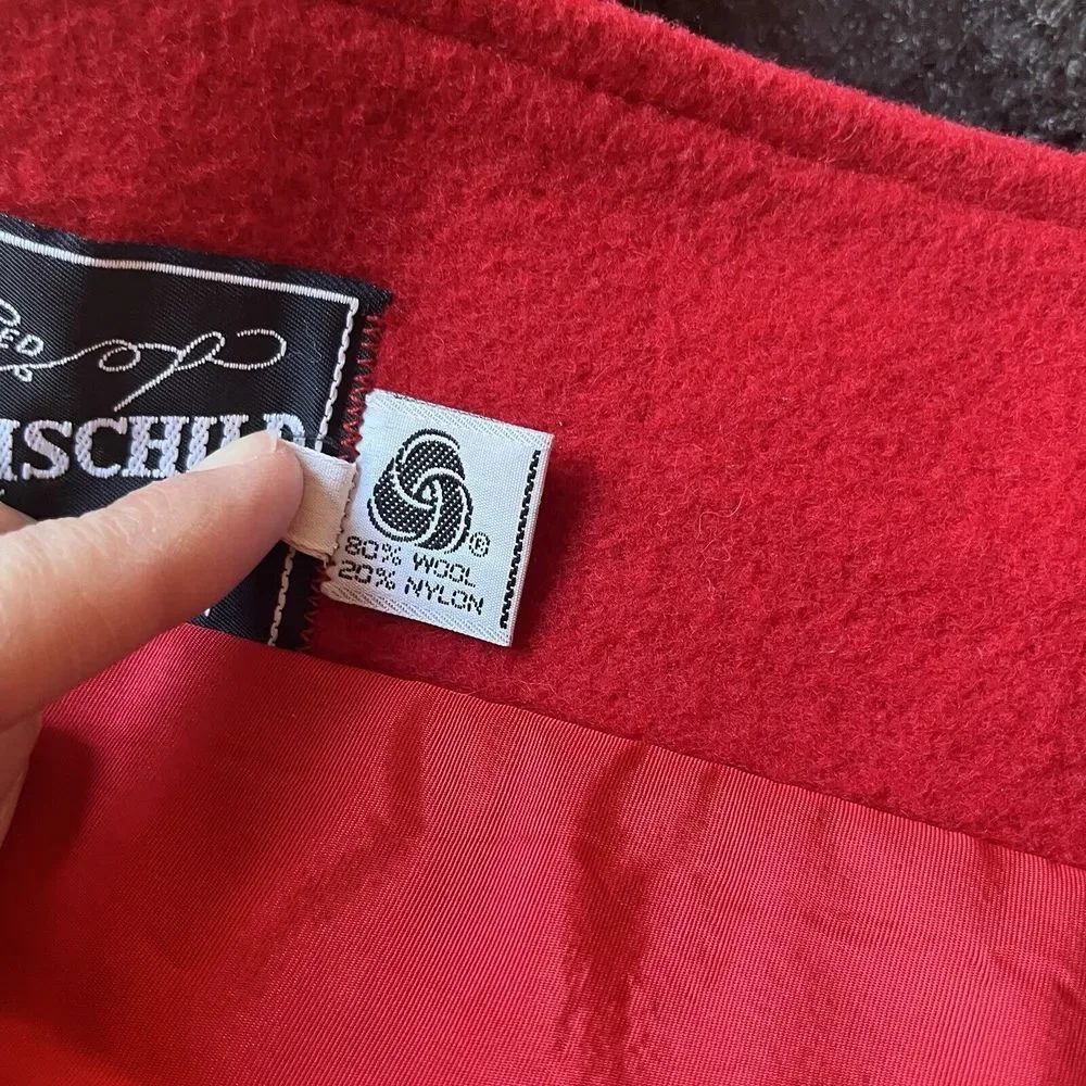 Vintage 80s Wool Nylon‎ Red Christmas Coat Girls 6X Tailored by Rothschild USA